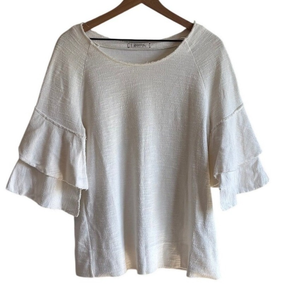 Dorothee‎ Schumacher White Textured Cotton Tiered Ruffle Sleeve Top Size 4